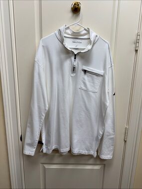 Nautica White Crewneck Tee with Navy Logo